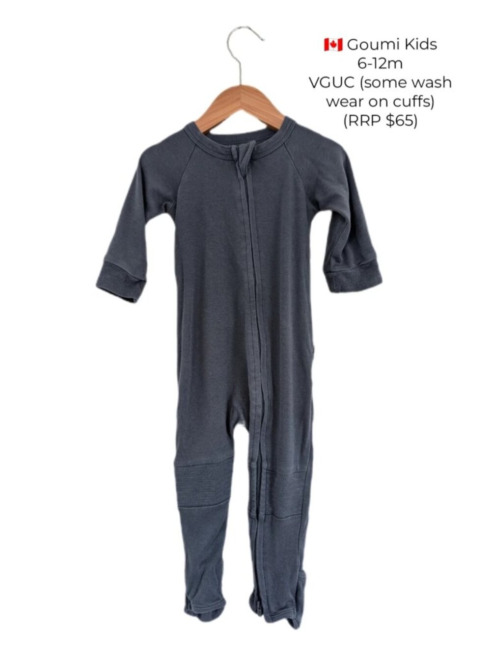 Goumi navy blue romper footed sleeper with reinforced knees 6-12m